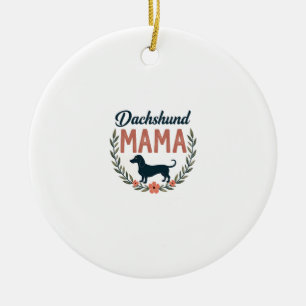 Vintage Dachshund Mama Floral Dog Lover Vector Des Ceramic Ornament