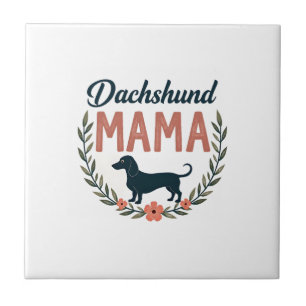 Vintage Dachshund Mama Floral Dog Lover Vector Des Ceramic Tile
