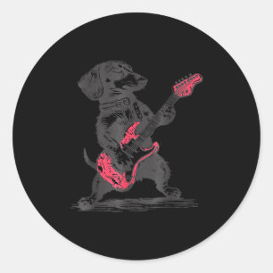 Vintage Dachshund Playing Guitar Weenie Rock And R Classic Round Sticker