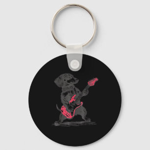 Vintage Dachshund Playing Guitar Weenie Rock And R Key Ring