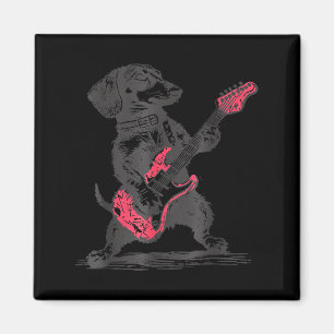 Vintage Dachshund Playing Guitar Weenie Rock And R Magnet
