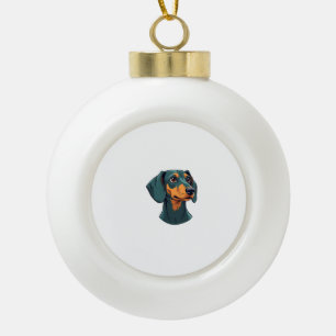 Vintage Dachshund Portrait Art Retro Dog Illustrat Ceramic Ball Christmas Ornament