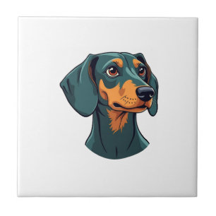 Vintage Dachshund Portrait Art Retro Dog Illustrat Ceramic Tile
