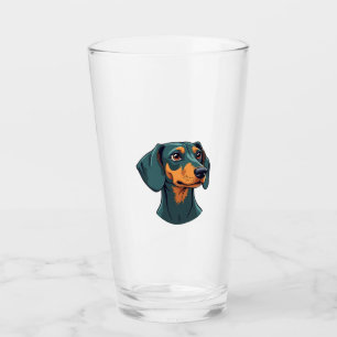 Vintage Dachshund Portrait Art Retro Dog Illustrat Glass