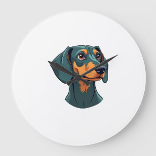 Vintage Dachshund Portrait Art Retro Dog Illustrat Large Clock