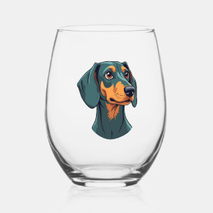 Vintage Dachshund Portrait Art Retro Dog Illustrat Stemless Wine Glass