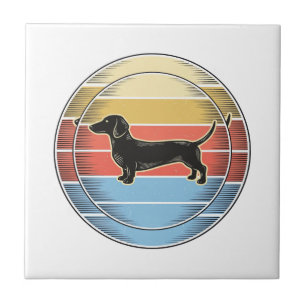 Vintage Dachshund Retro Sunset Dog Shirt Design_1 Ceramic Tile