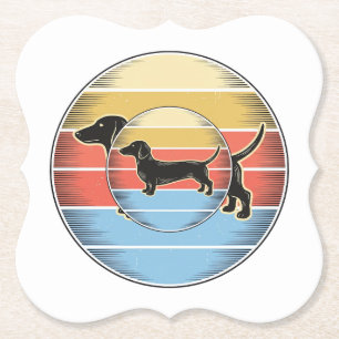 Vintage Dachshund Retro Sunset Dog Shirt Design_1 Paper Coaster