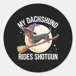 Vintage Dachshund Rides Shotgun Wiener Dog Classic Round Sticker