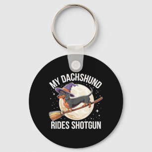 Vintage Dachshund Rides Shotgun Wiener Dog Key Ring