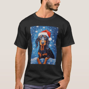 Vintage Dachshund Santa Hat Snowflakes Christmas D T-Shirt
