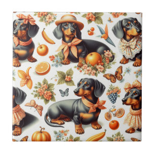 Vintage Dachshund Seamless Ceramic Tile