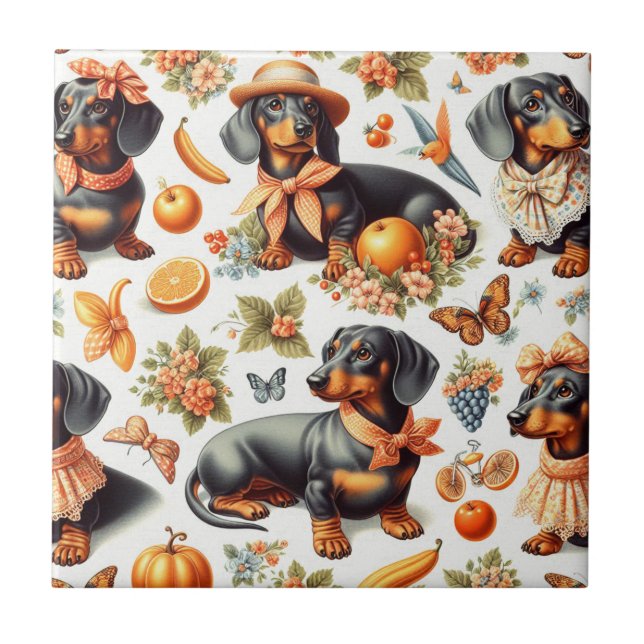 Vintage Dachshund Seamless Ceramic Tile (Front)