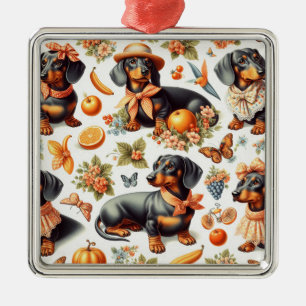 Vintage Dachshund Seamless Metal Ornament