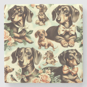 Vintage Dachshund Seamless Painting Stone Coaster