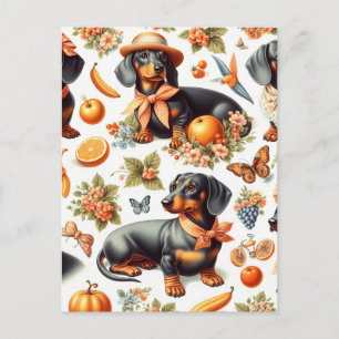Vintage Dachshund Seamless Postcard