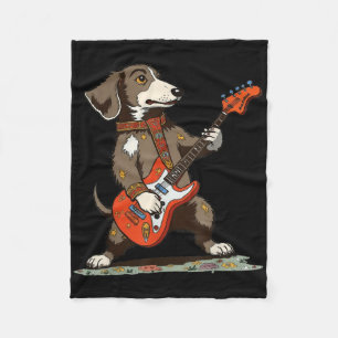 Vintage Dachshund Weenie Playing Guitar Funny Dog Fleece Blanket