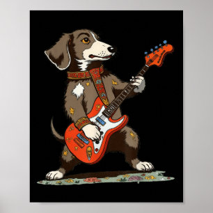 Vintage Dachshund Weenie Playing Guitar Funny Dog  Poster