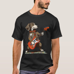 Vintage Dachshund Weenie Playing Guitar Funny Dog  T-Shirt