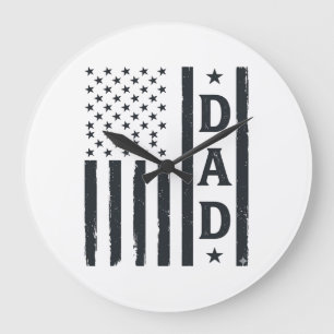 Vintage Dad American Flag Vector Design_1 Large Clock