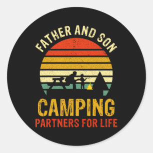 Vintage Dad And Son Camping Partners For Life Fath Classic Round Sticker