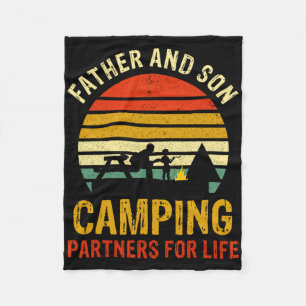 Vintage Dad And Son Camping Partners For Life Fath Fleece Blanket