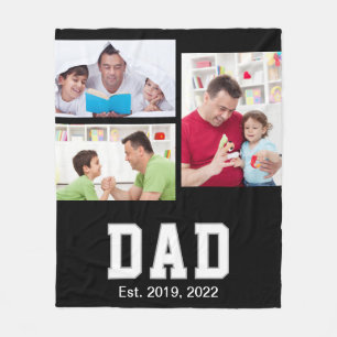 Vintage Dad Established Gift Text 3 Photo Fleece Blanket