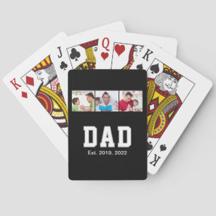 Vintage Dad Established Gift Text 3 Photo Playing Cards