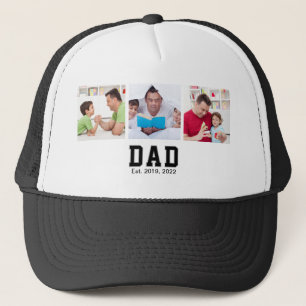 Vintage Dad Established Gift Text 3 Photo Trucker Hat
