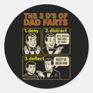 Vintage Dad Fart Funny Fathers Day Farting Humour Classic Round Sticker