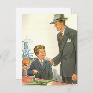 Vintage Dad With Kid And Plane Fathers Day Holiday Card