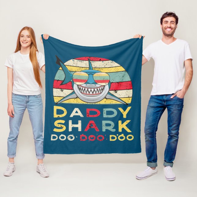 Vintage Daddy Shark "Doo Doo Doo" Fleece Blanket (In Situ)