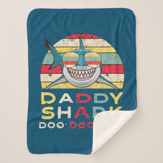 Vintage Daddy Shark "Doo Doo Doo" Sherpa Blanket (Front)