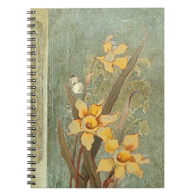 Vintage Daffodil Butterfly Blue Green Notebook (Front)