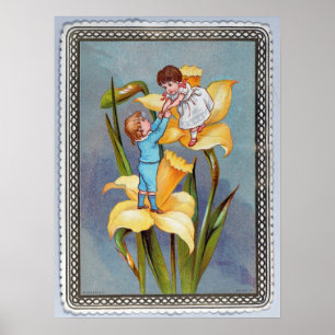 Vintage Daffodils Flowers Valentines Day Poster