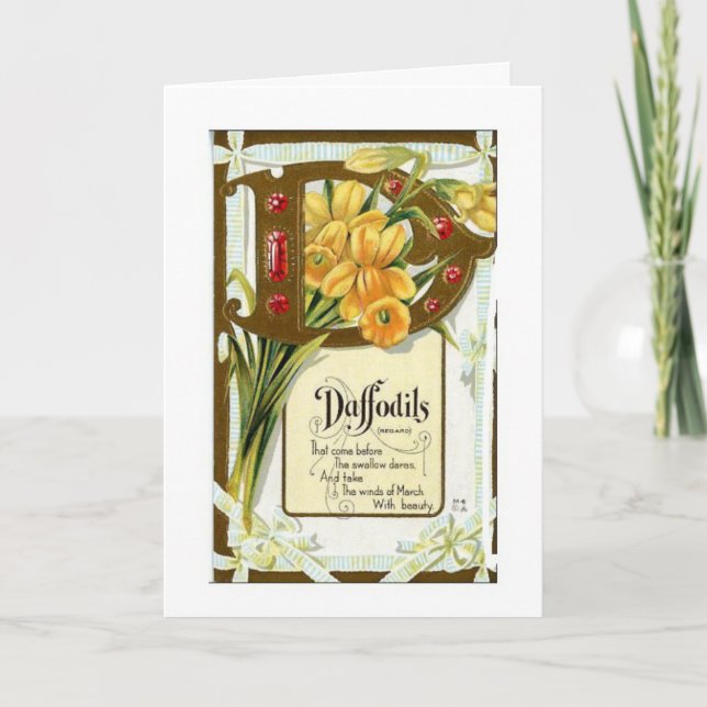 Vintage Daffodils Jar Label Thinking of You Card (Front)
