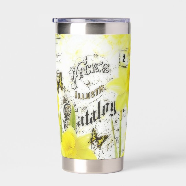 Vintage daffodils personalised insulated tumbler (Right)