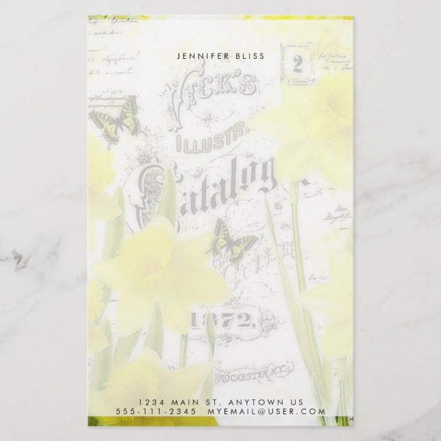 Vintage daffodils personalised stationery (Front)