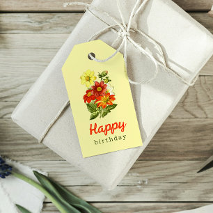 Vintage Dahlia Floral Yellow Orange Birthday Gift Tags