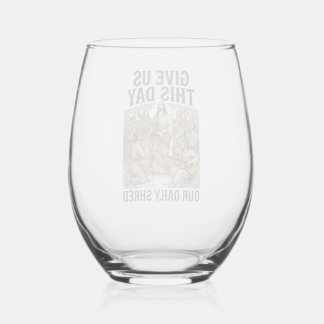 Vintage Daily Shred Religious Guitar Vector Stemless Wine Glass
