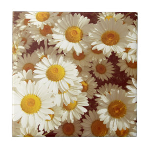 Vintage daisies ceramic tile