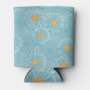 Vintage daisies: floral outline pattern. can cooler