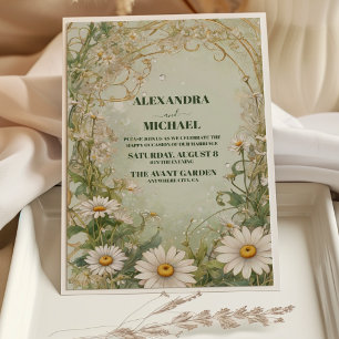 Vintage Daisies Wedding Art Nouveau  Invitation