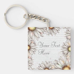 Vintage Daisies & Writing Key Ring