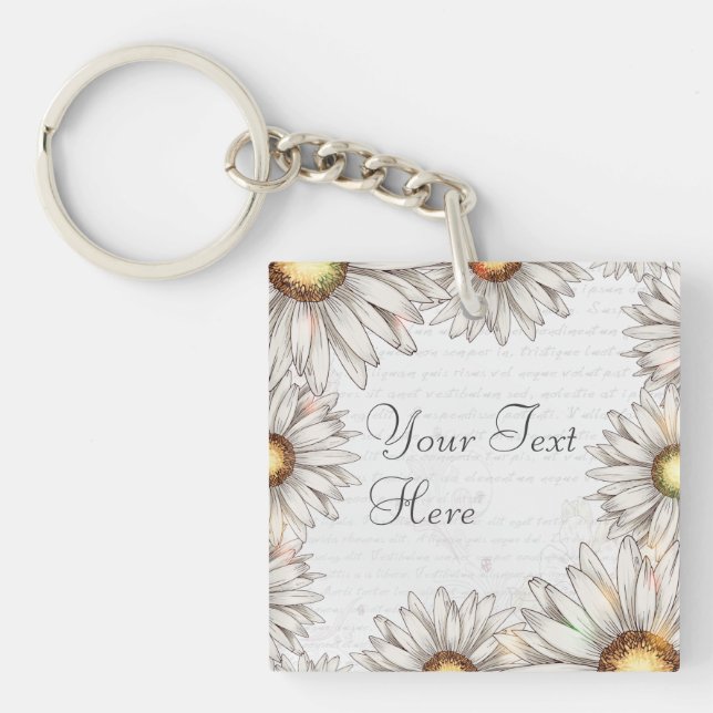 Vintage Daisies & Writing Key Ring (Front)