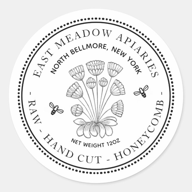 Vintage Daisy and Bee Honeycomb Honey White Label (Front)