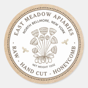 Vintage Daisy and Bee Honeycomb Label on Kraft