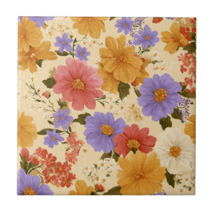 Vintage Daisy Floral Pattern (2) Ceramic Tile