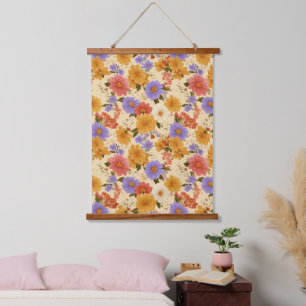 Vintage Daisy Floral Pattern (2) Hanging Tapestry