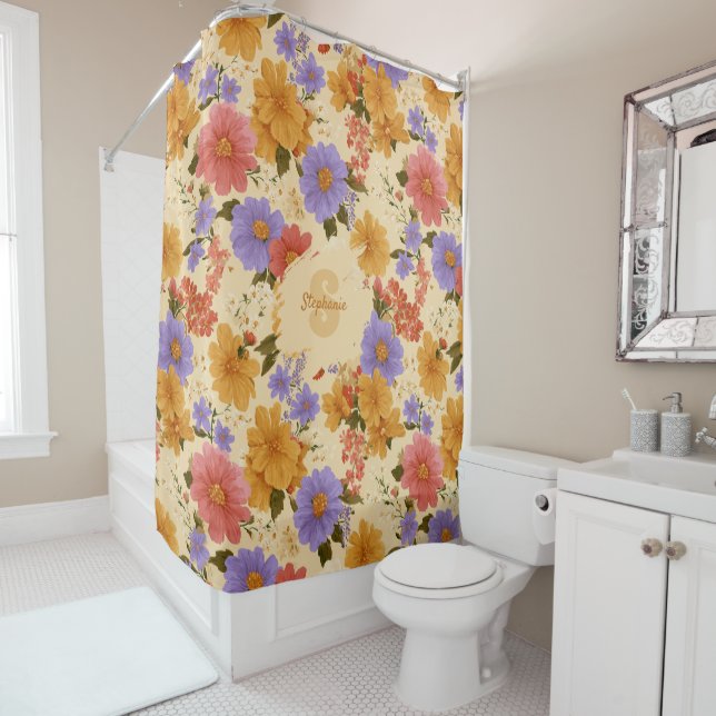 Vintage Daisy Floral Pattern (2) Shower Curtain (In Situ)